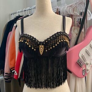 Gold Tassel Beaded Bra
